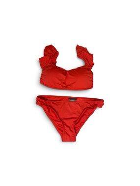 Vince Camuto Orange Ruffle-Shoulder Bikini